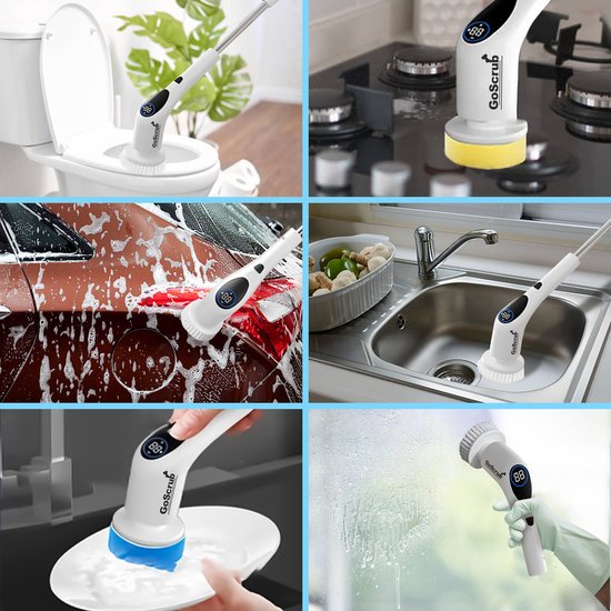 GoScrub® Cleaning King V2 - Elektrische Schoonmaakborstel – Elektrische Schrobber - Schrobborstel – voor badkamer of keuken – Schrobber Met Steel - 9 opzetstukken