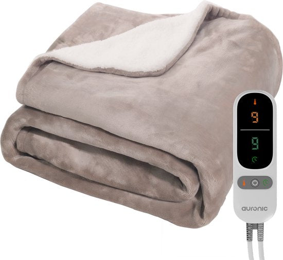 Auronic Elektrische Deken - Sherpa Fleece - 9 Hitte en Timerstanden - 1 persoons - Taupe - 180x130 cm