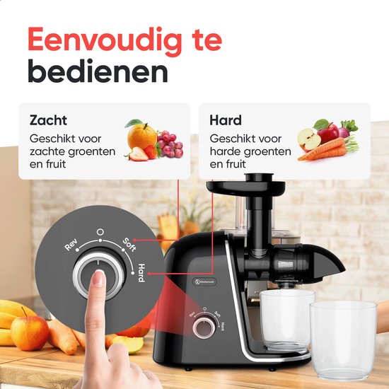 Kitchenwell Slowjuicer - 700ml - Juicer met pulpreservoir - Groenten en fruitpers - BPA vrij - Zwart