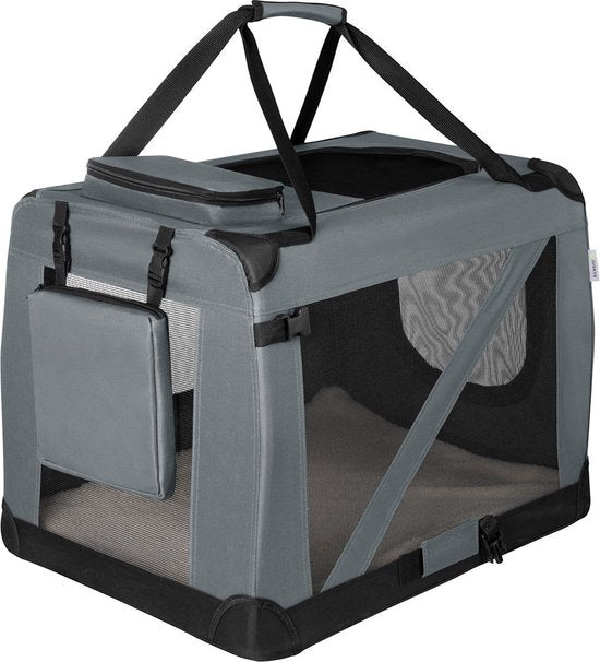 Juskys – Lassie Hondentransportbox – 60 x 42 x 44 cm – Voorzien Van Uitneembaar Kleed En Inklapbaar Frame – Voor Kleine En Middelgrote Honden – Grijs Oxford-Stof
