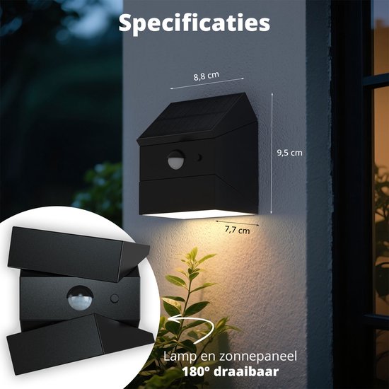 FlinQ Solar TwistCube 2-pack - Transformeerbaar in 4 vormen - Solar Wandlamp Buiten - Buitenlamp op Zonne Energie met Bewegingssensor - LED Tuinverlichting met Dag en Nacht Sensor - Buitenverlichting