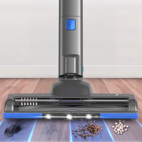Auronic Steelstofzuiger Draadloos 350W - Draadloze Stofzuiger - HEPA Filter - Zelfstaand - Op Accu - Zonder Zak - Kruimeldief - Vacuum Cleaner - Grijs/Blauw