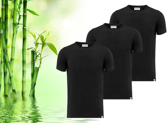 3 zachte bamboe T-shirts - Zwart - Ronde hals - XL