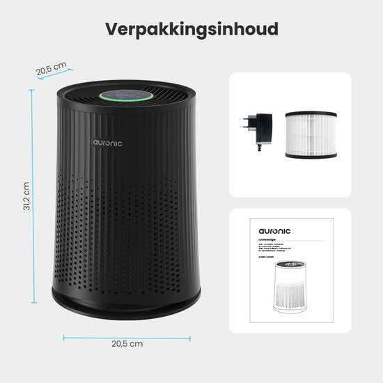 Auronic luchtreiniger Compact Pro HEPA13 – 150 m³/u – tot 30 m² – aromatherapie – zwart