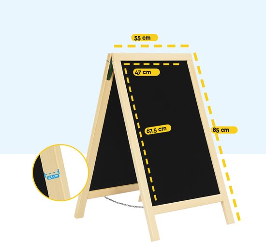 BRASQ Krijtstoepbord Blank - 55x 85 CM - Krijtbord - Reclamebord - Stoepbord - Dubbelzijdig - voor Binnen en Buiten - Horeca