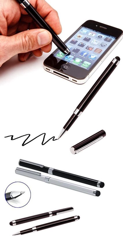 Stylus pen | Set van 4 | 2-in-1 Pen | Zwart & Zilver | Multifunctioneel