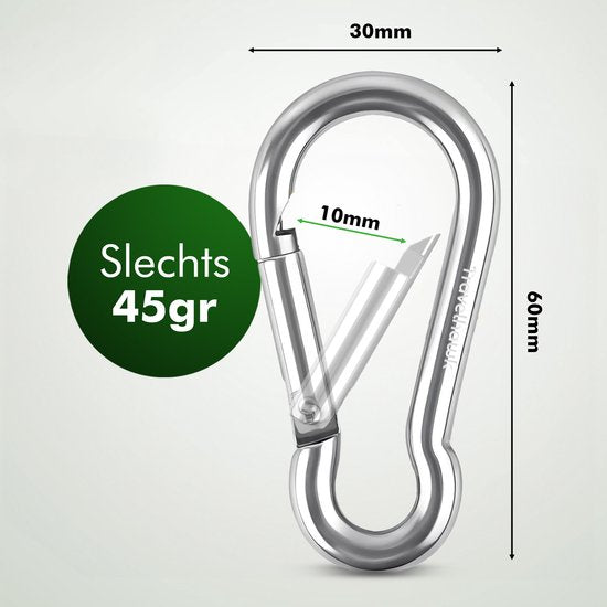 Travelhawk Karabijnhaak - Musketonhaak met Veerclip - Karabijnhaak Sleutelhanger - 4 Stuks - RVS - Zilver
