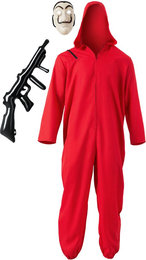 Dressforfun La Casa de Papel - Money Heist - unisexkostuum gemaskerde bankovervallers - XL - Verkleedkleding carnaval - Halloween - Verkleden - Feestkleding - Carnavalskleding - Feest - Partykleding