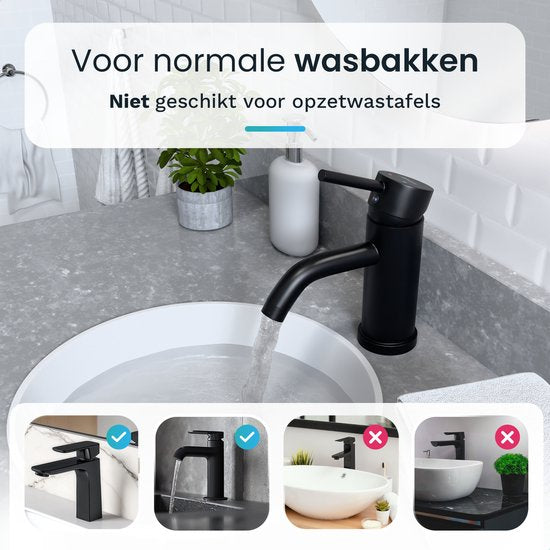 Mirlux Wastafel Kraan Zwart - Was tafel Mengkraan Badkamer - Wastafelkraan - Fonteinkraan / WC Kraan - Kraantje - Koudwaterkraan & Warmwaterkraan - Toiletkraan Koud & Warm Water