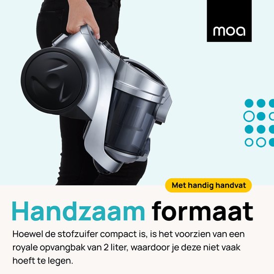 MOA Stofzuiger Zonder Zak - Inclusief HEPA H13 Filter - Combi Zuigmond - Stofzuiger - 900W - Grijs