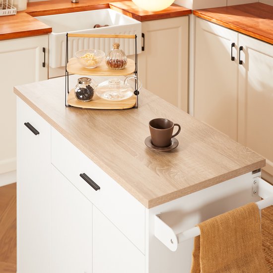 SoBuy Keukeneiland met 2 Laden en 2 Deuren - Multifunctioneel Keukenkast, Wit, 105 x 46 x 92 cm, FKW126-WN