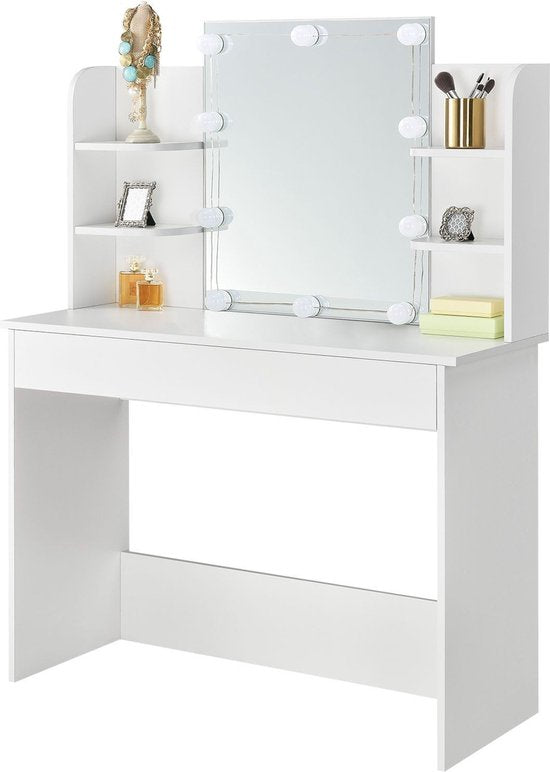 Schminktafel / kaptafel Bella - Wit - Incl. Spiegel & LED Verlichting