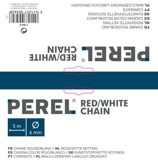 Perel Afzetketting, voor het afbakenen van gevarenzones en beperken van toegang, binnen- en buitengebruik, kunststof, rood/wit, 5 m, 6 mm