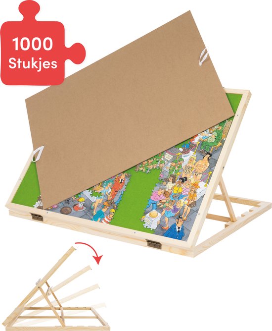 Diydash - Verstelbaar Puzzelbord & Puzzelplaat - Voor 1000 stukjes - Met Afschermplaat - Ergonomisch Design - Bruin Hout