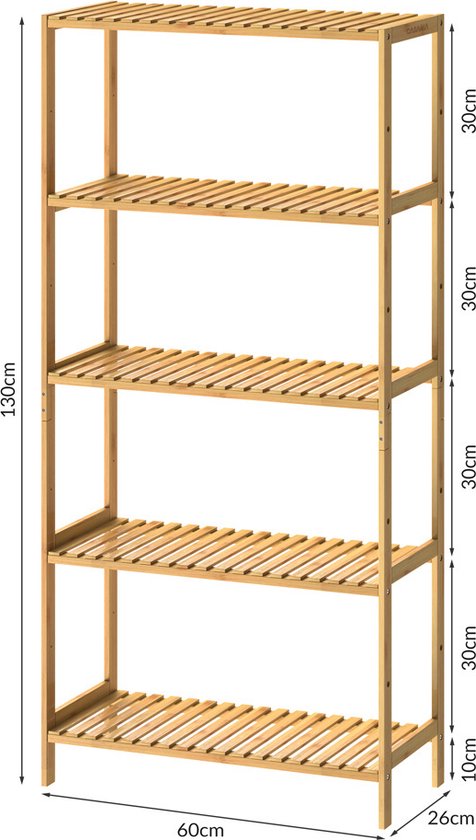 Casaria Staande Badkamerrek -130x60x26cm - 5 Planken Verstelbaar