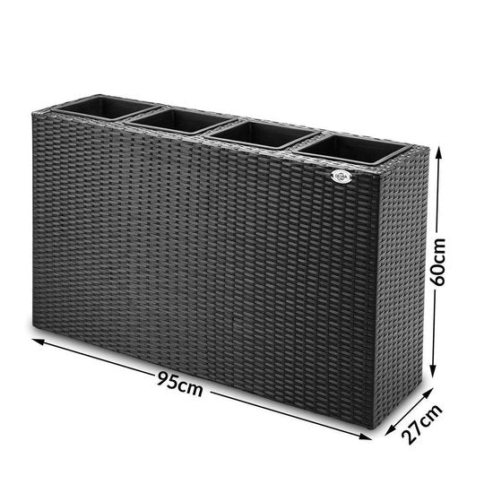 Casaria Plantenbak Polyrattan 95x27x60cm met Waterafvoer - Zwart