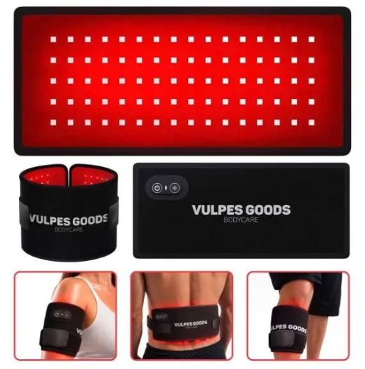 Vulpes Goods® – Draagbare Infrarood Band Pro V2 – 35 x 15 cm – Voorzien Van 80 LED’s En 3 Dimniveaus En Oplaadbare 2000mAh Accu En Timer – Voor Rug En Schouders En Armen – Zwart Kunststof En Textiel