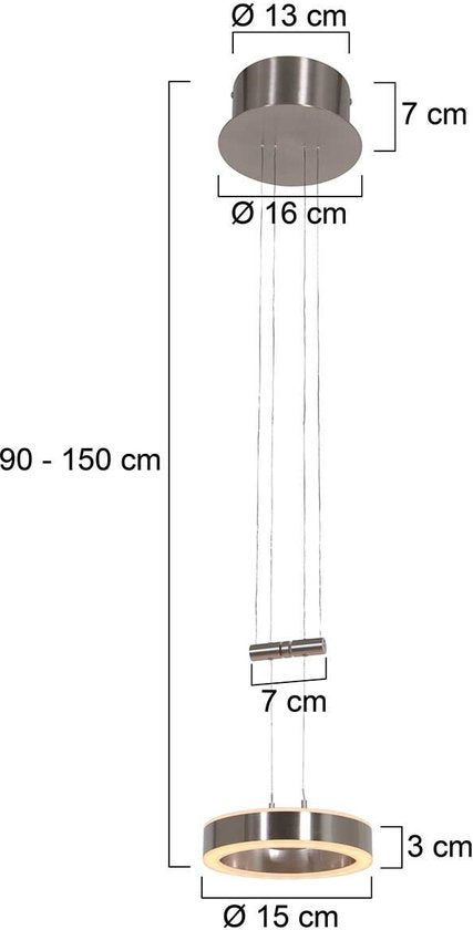 Hanglamp Piola 3500ST Staal Hoogte Verstelbaar Modern Steinhauer