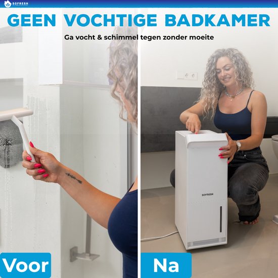 Sofresh luchtontvochtiger 25 Liter per dag - Ontvochtiger en Dehumidifier voor Kelder, Badkamer, Zolder en woonkamer - Wit