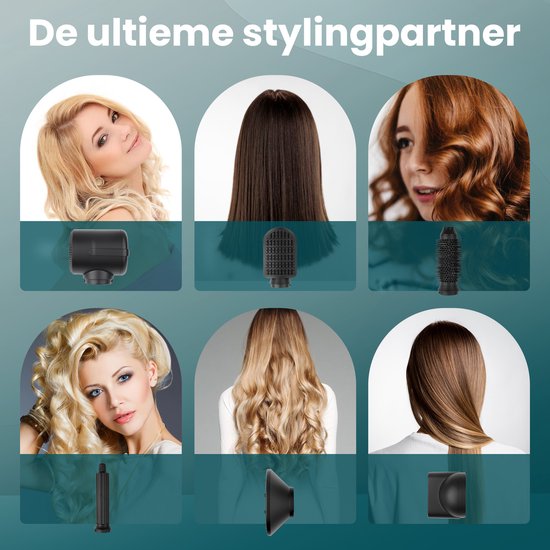 Saaf Fohnborstel 7 in 1 - 8 Delige set - Fohn - Stijl- en Krulborstel - Hairwrap - Airstyler - Multistyler - Zwart