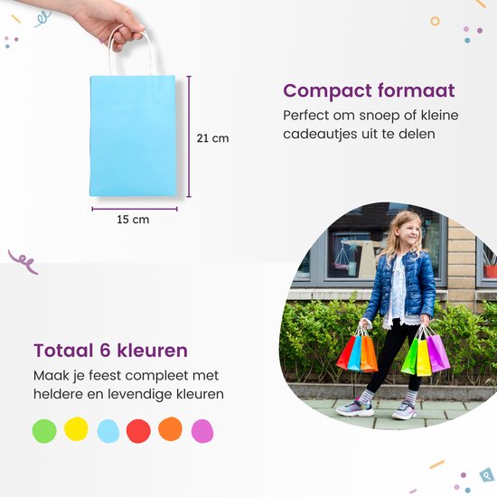 Partizzle 24x Uitdeelzakjes van Papier - Snoepzakjes voor Kinderen - Uitdeeltasjes Kinderfeestje Verjaardag - Klein Speelgoed Cadeauzakjes - Carnaval Snoep Uitdeelcadeautjes Fidget Toys Traktatie Zakjes - 21x15 cm
