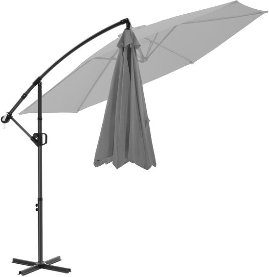 tectake® Zweefparasol met Voet - 3 x 3 m - Tuinparasol - Draaibaar - Waterafstotend Polyester met UV-Bescherming - Inclusief Hoes - Grijs