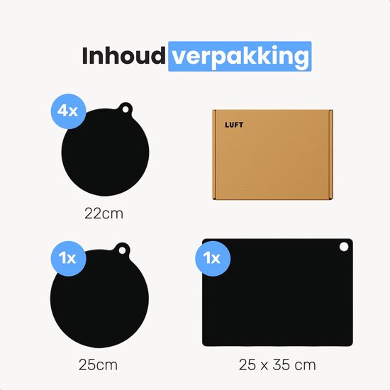 LUFT Inductie Beschermer 6 Pack - Hittebestendig tot 280 ºC - Panbeschermers - Afdekplaat voor Kookplaat - Mat - Matjes rond - Geschikt voor Booster Functie - Zwart - Inductieplaat beschermer