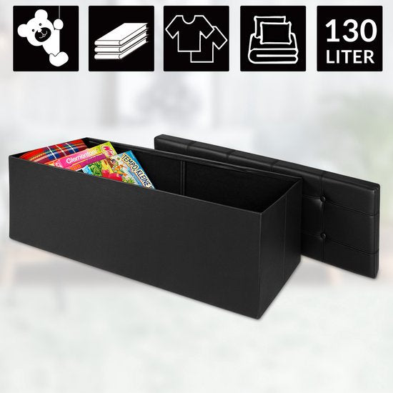 Casaria Opbergbank - 115x40x40cm 131L Kunstleer - Zwart
