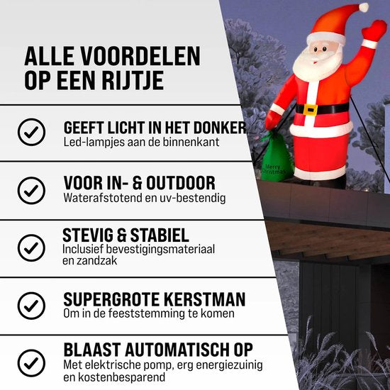 Kerstman - Opblaasbaar XL 180cm – LED Verlichting