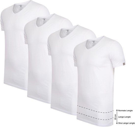 Cappuccino Italia - Heren 4-Pack T-shirt - Extra Lang - Wit - Maat XL