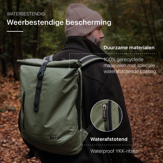 ONYX Rolltop PRO Rugzak 20 tot 30L - Met Laptopvak - Verstelbare Rugtas - Reistas - Waterbestendig en Duurzaam - Forest Green