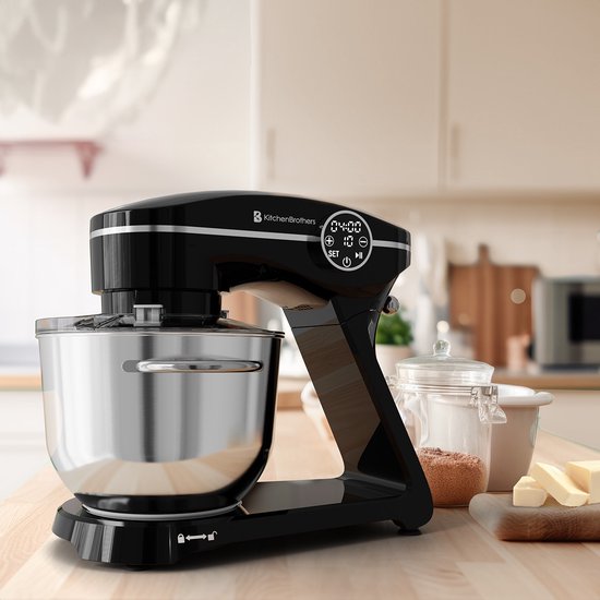 KitchenBrothers Keukenrobot - Touch Display en Timer - Keukenrobot - 6,2L - 1800W - Keukenmixer - Aluminium - Zwart