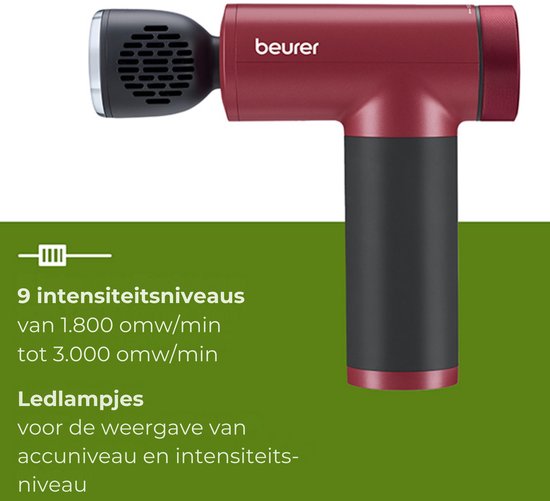 Beurer MG 195 HOT & COLD Limited Edition 25 Massage Gun - Verwarmt & koelt spieren - Incl. 7 opzetstukken - 9 Intensiteitsniveaus - Krachtige accu - Draadloos gebruik - 3 Jaar garantie - Bordeaux/zwart