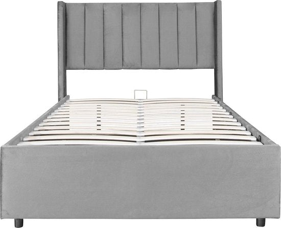 Gestoffeerd bed Savona - 200 x 140 cm - Lichtgrijs - Incl. Bedlade