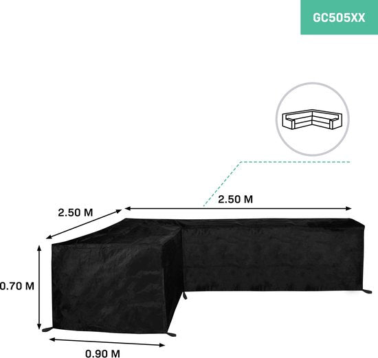 VONROC Premium tuinbank beschermhoes – L-vorm - 250/90 x 250/90 x 70cm