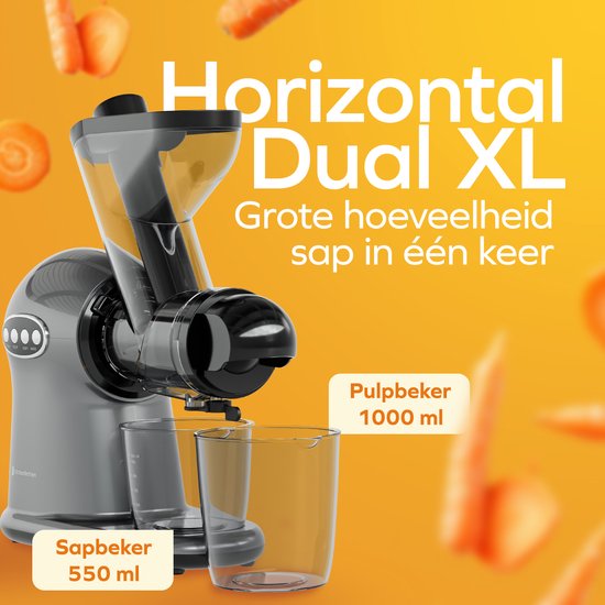 KitchenBrothers Slowjuicer XL - Juicer - Groenten en Fruitpers - 43 mm en 70 mm invoer - 500 ml - Grijs
