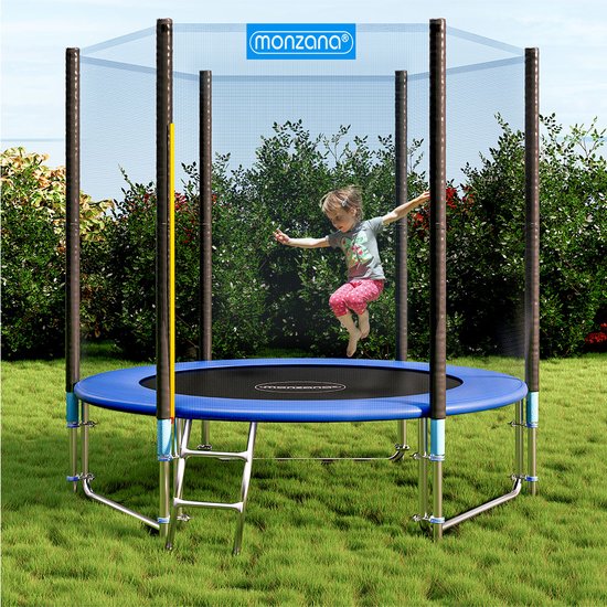 MONZANA Trampoline - 244cm Veiligheidsnet Ladder - Zwart Blauw