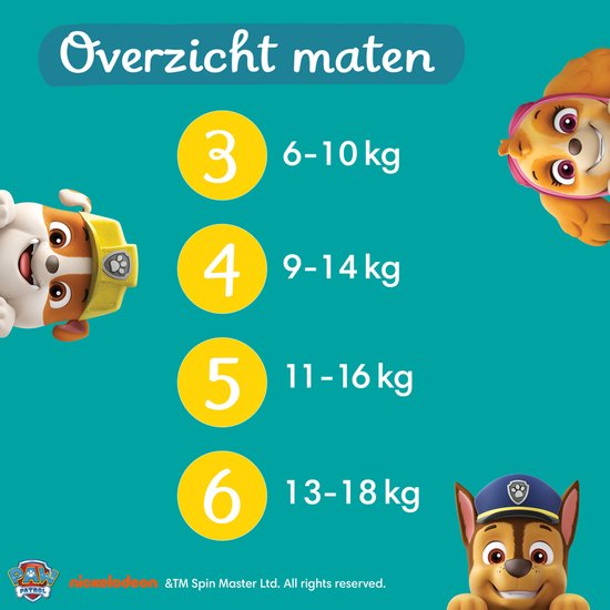 Pampers Baby-Dry Paw Patrol-editie Maat 4, 222 Luiers, 9kg-14kg