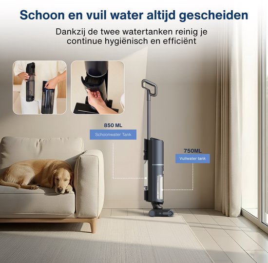 Samako Aqualis S1 - Stofzuiger met Dweilfunctie - 2-1 Vloerreiniger - Nat Droog Dweil Stofzuiger - Zelfreiniging en Droging - 35min accuduur