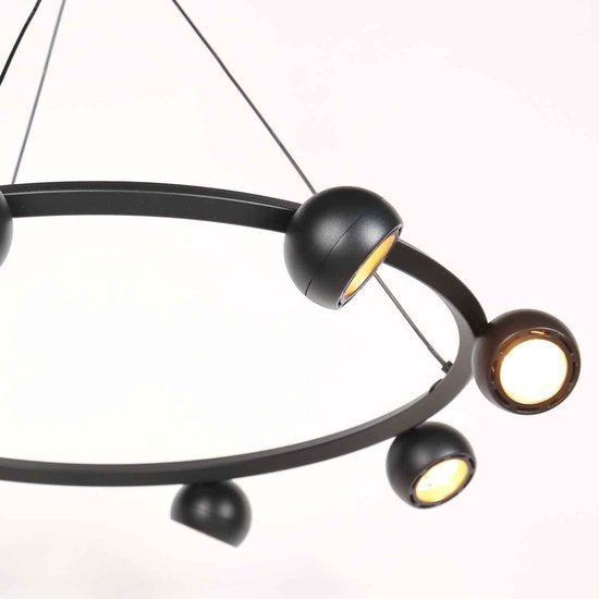 8-lichts zwarte ronde hanglamp Marcadore ø60 cm - Draaibaar, in hoogte verstelbaar, kunststof/metaal - Steinhauer
