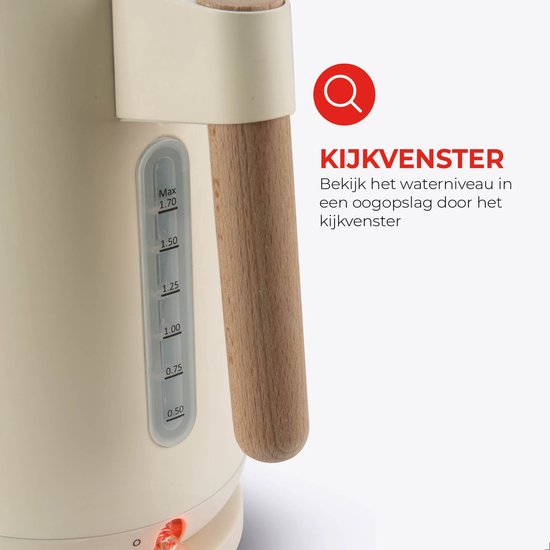 Bourgini Harmony - Waterkoker - RVS - Creme met echte beukenhouten elementen - 1.7L - Licht ontwerp