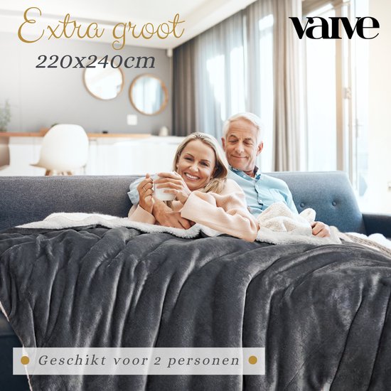 VAIVE Luxe Sherpa Fleece Deken 220x240 cm - Superzacht - Plaid voor Bank, Bed of Woonkamer Decoratie - Dekens - Plaids - Dekentje – Grijs