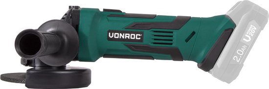 VONROC Accu Haakse Slijper – VPower 20V – Ø115MM – Incl. zijhandgreep & tas - Zonder accu & lader