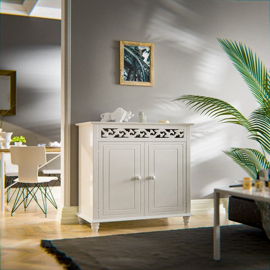 Dressoir Jersey – 2 Deuren 2 planken 76x65x35cm - Landhuisstijl Wit