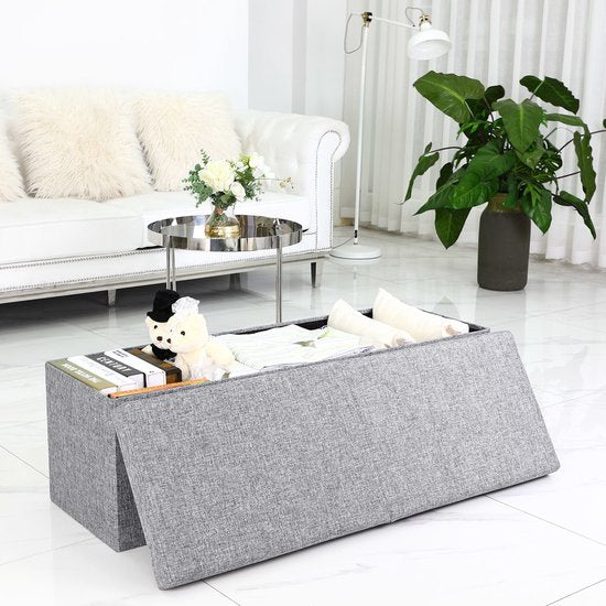 Casaria Zitbank met Opbergruimte - 80x40x40cm 100L Linnen Look – Lichtgrijs