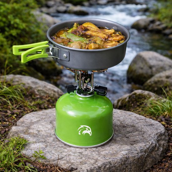 Travelhawk Camping kookgerei set - Pannenset - Aluminium - 8 delig - Camping Pannenset - Inclusief Spons, Spatel, Lepel, Kommen en Handige Draagtas