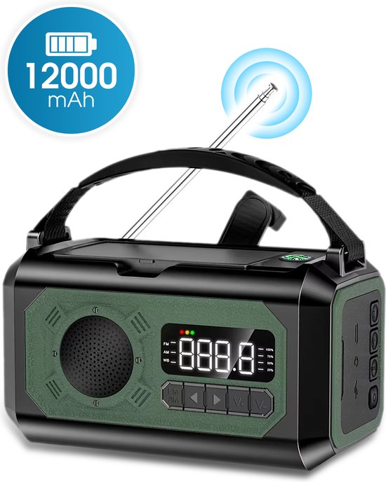 Novalance Noodradio - Solar Opwindbaar 12.000mAh - MODEL 2025 - Solar powerbank - Survival Noodpakket - Zaklamp - Noodpakket – Noodrantsoen - Radio