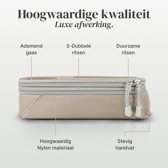 SC Travel Essentials Packing Cubes - 6-delige Set - Luxe Compressie Organizers van Hoogwaardig Nylon - Ruimtebesparend en Duurzaam - Ideaal voor Reizen - Beige