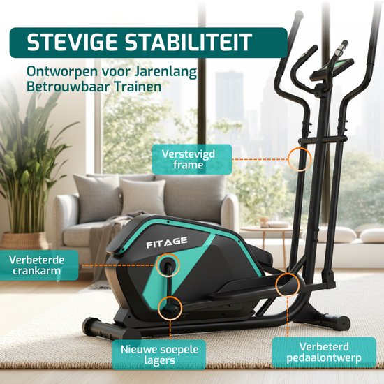 FITAGE Crosstrainer Geluidsarm - Crosstrainers met Bluetooth Kinomap & Zwift - Fitness Trainer met 24 trainingsprogramma’s - Nauwkeurige Hartslagmeter