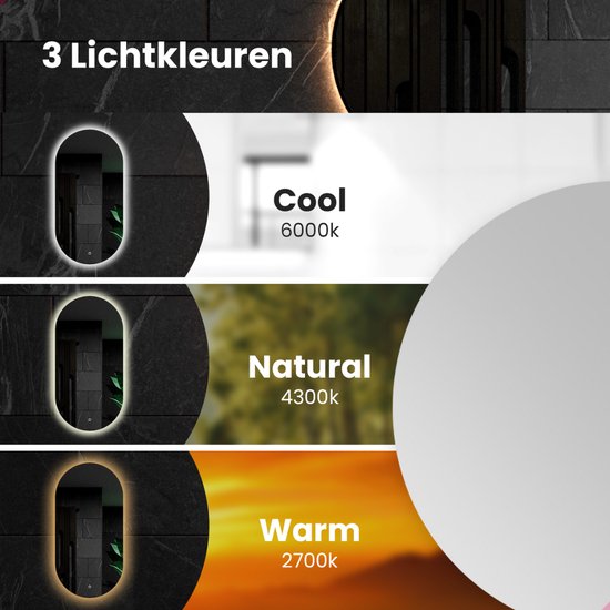 Mirlux Badkamerspiegel - LED Verlichting - Verwarming – Wandspiegel Ovaal – Zwart Frame - 100x50CM